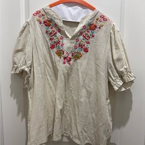 SHEIN Beige Blouse with Floral Embroidery